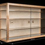 AyaKi #1 Display Cabinet made of Swiss sycamore maple, with decorative brass inlays and decorative Japanese paper. ©Atelier Aimanuel.Art